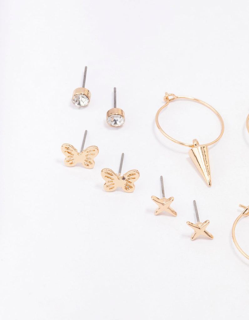 Gold Cross Pointed Earring 8-Pack