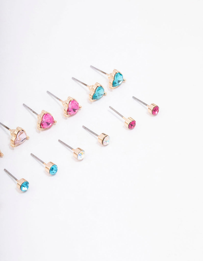 Gold Heart Diamante Earring 8-Pack