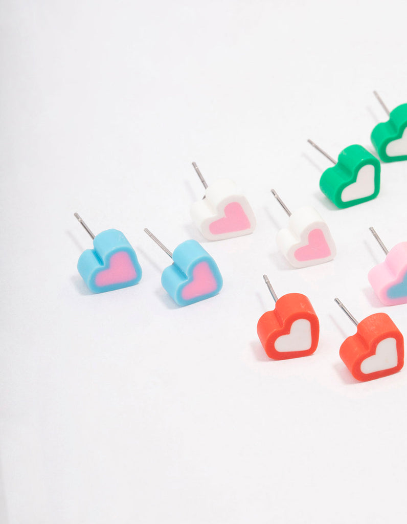 Rhodium Rubber Heart Stud Earring 8-Pack