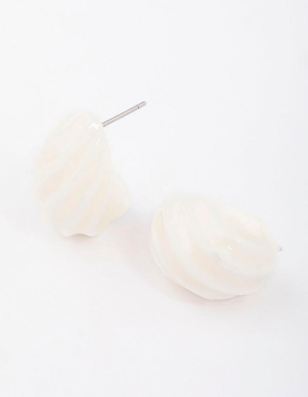 White Spiral Teardrop Huggie Earrings