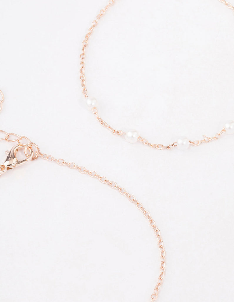 Rose Gold Pearl Diamante Heart Bracelet 2-Pack