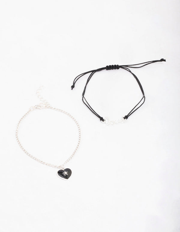 Silver Diamante Heart Love Bracelet Pack