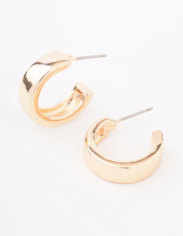 Gold Rectangle Chubby Hoop Earrings