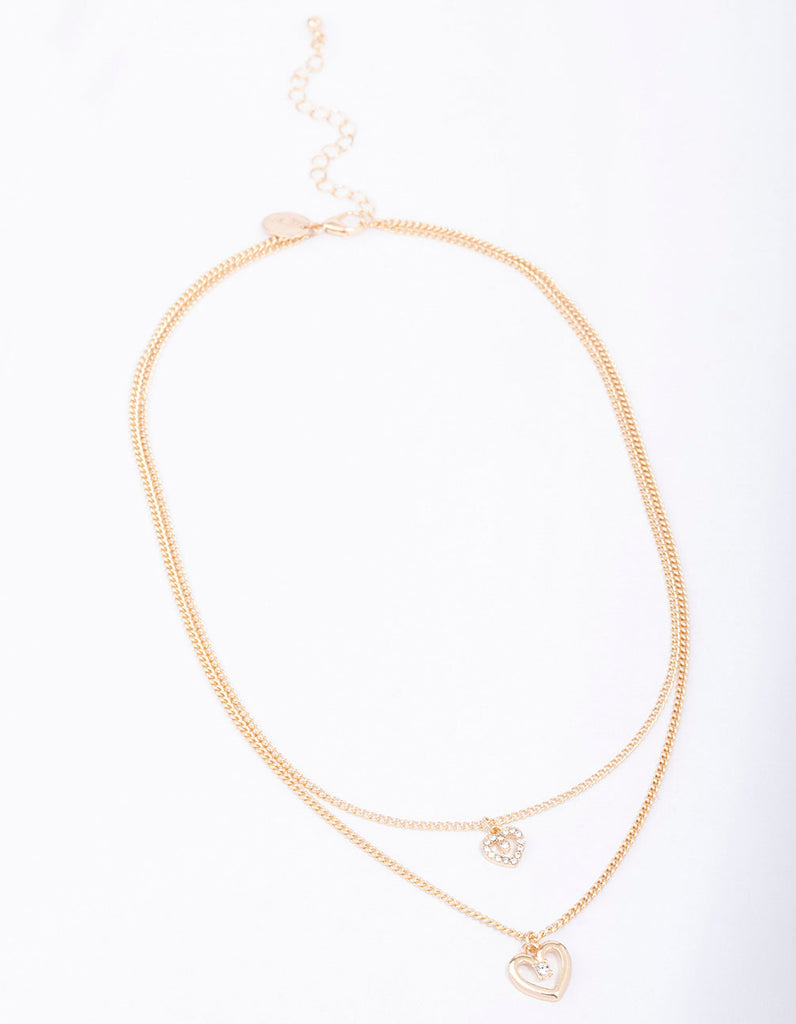 Gold Chain Heart Diamante Layered Necklace