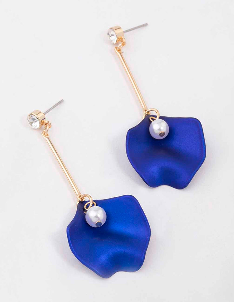 Blue Diamante Pearl Petal Drop Earrings
