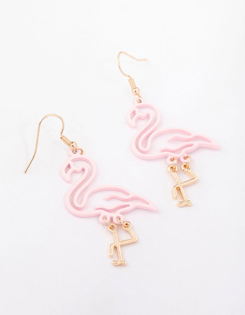 Pink Cut Out Flamingo Drop Earrings