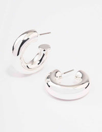 Silver Medium Chubby C-Shape Hoop Earrings - link has visual effect only