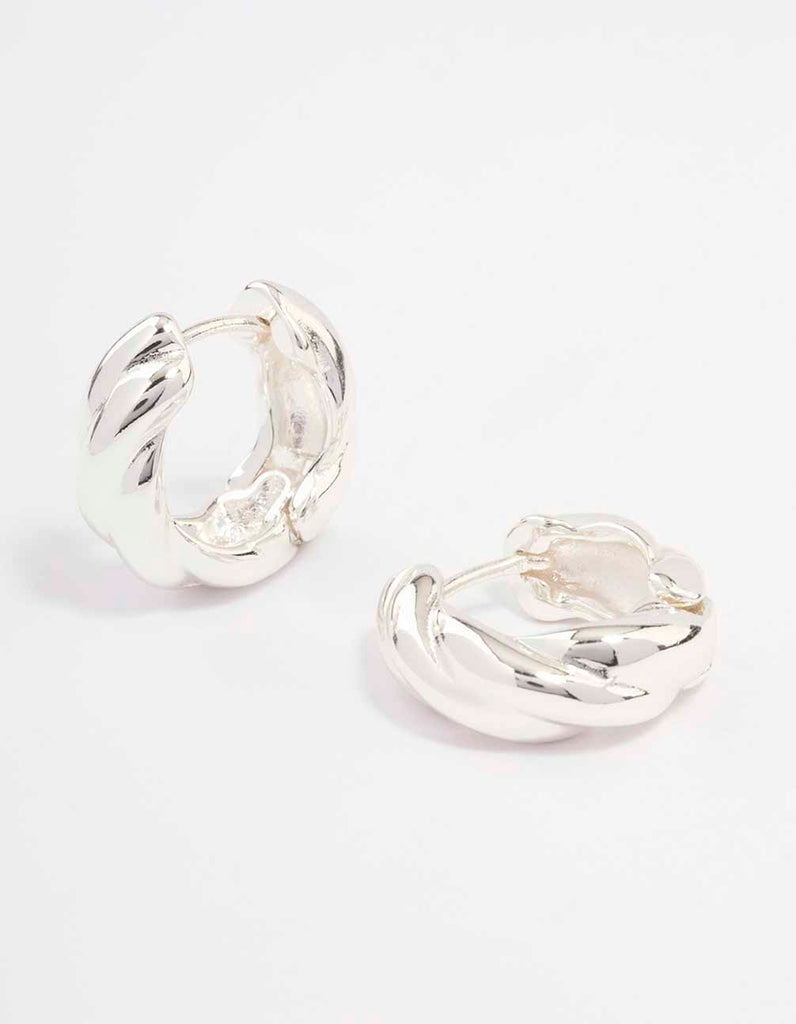 Silver Chunky Twisted Huggie Earrings