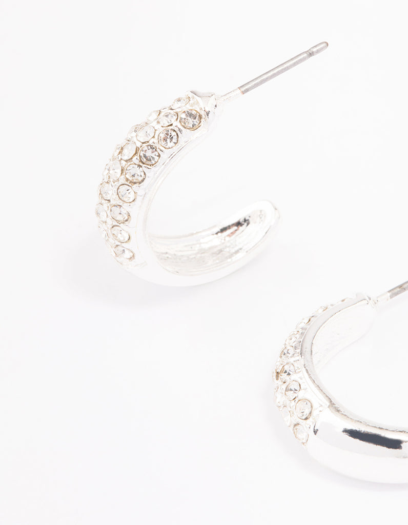 Silver Pave Diamante Hoop Earrings