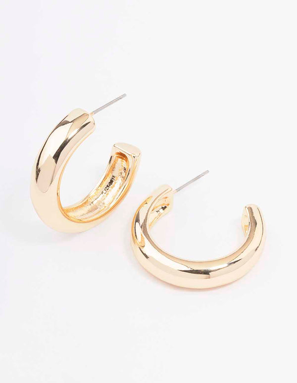 Gold Plain C-Shape Hoop Earrings