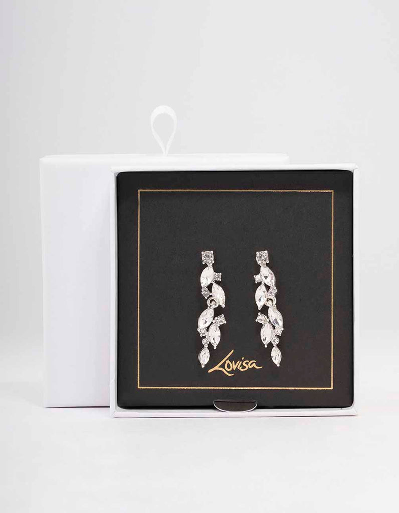 Silver Diamante Vine Drop Earrings