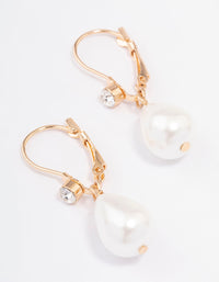 Gold Diamante & Pearl French Hook Drop Earrings - link has visual effect only