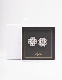 Silver Pear Round Diamante Flower Stud Earrings - link has visual effect only