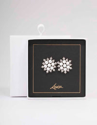Rhodium Diamante & Pearl Flower Stud Earrings - link has visual effect only