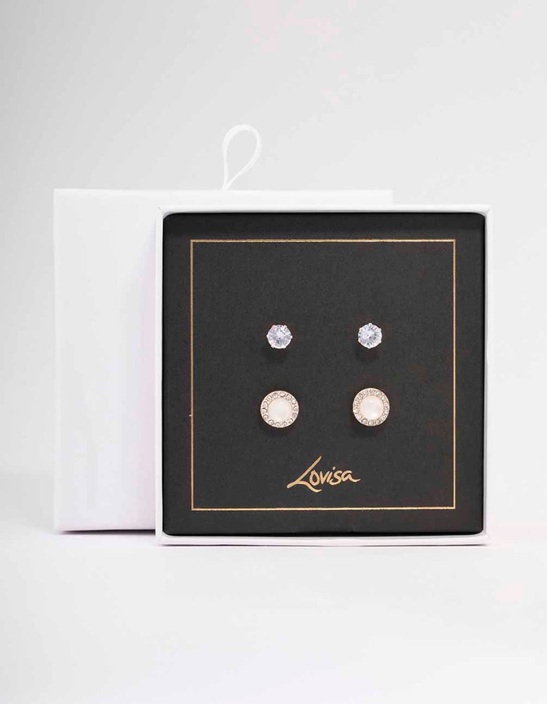 Rose Gold Halo Stud Earring Pack