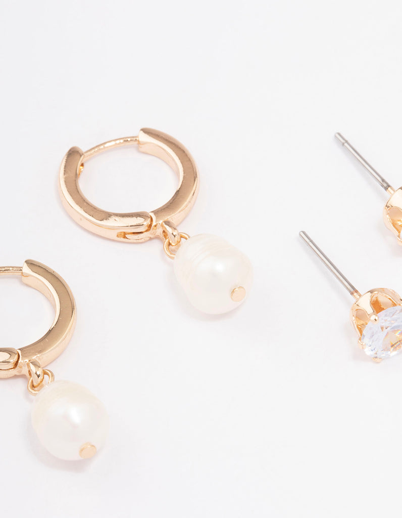 Gold Diamante & Pearl Earring Pack