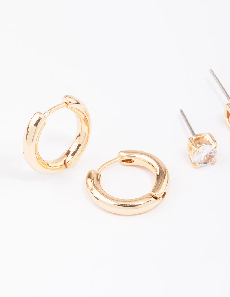 Gold Diamante Stud & Hoop Earring Pack