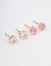 Gold Square Diamante Earring Pack - link has visual effect only