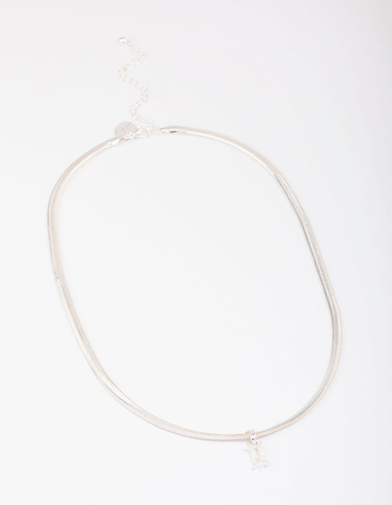 Silver Snake Chain Baguette Necklace