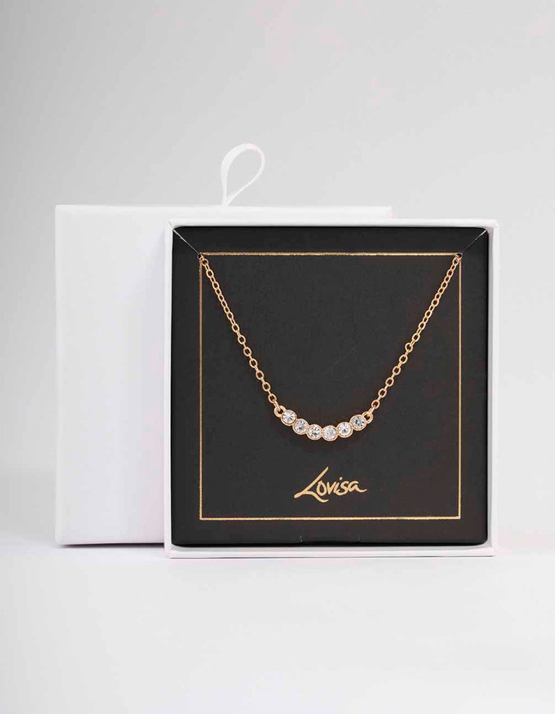 Gold Linear Bezel Diamante Necklace