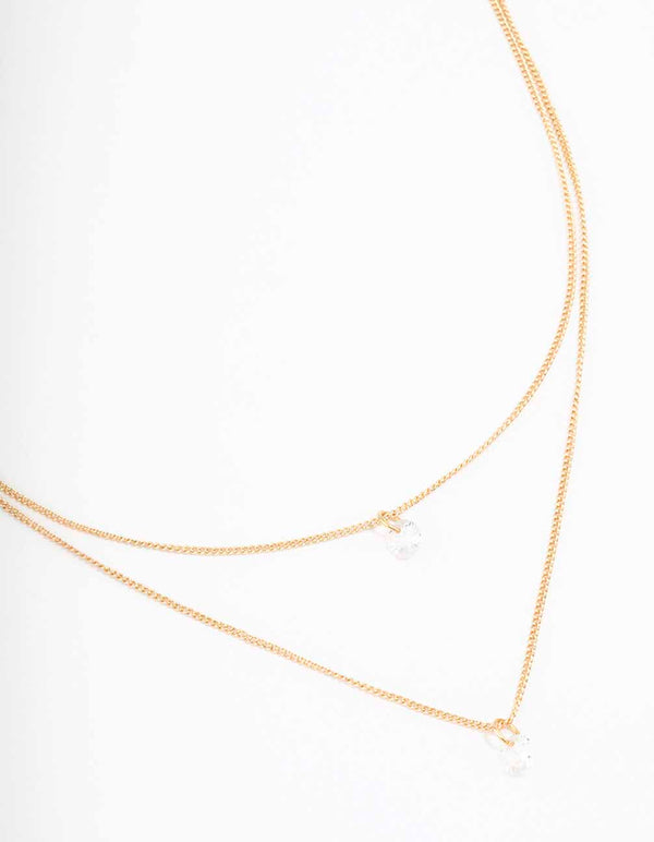 Gold Double Chain Floating Diamante Necklace