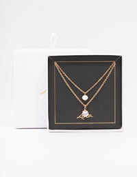 Gold Double Chain Pearl & Diamante Necklace - link has visual effect only