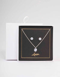 Silver Floating Cubic Zirconia Drop Jewellery Set - link has visual effect only