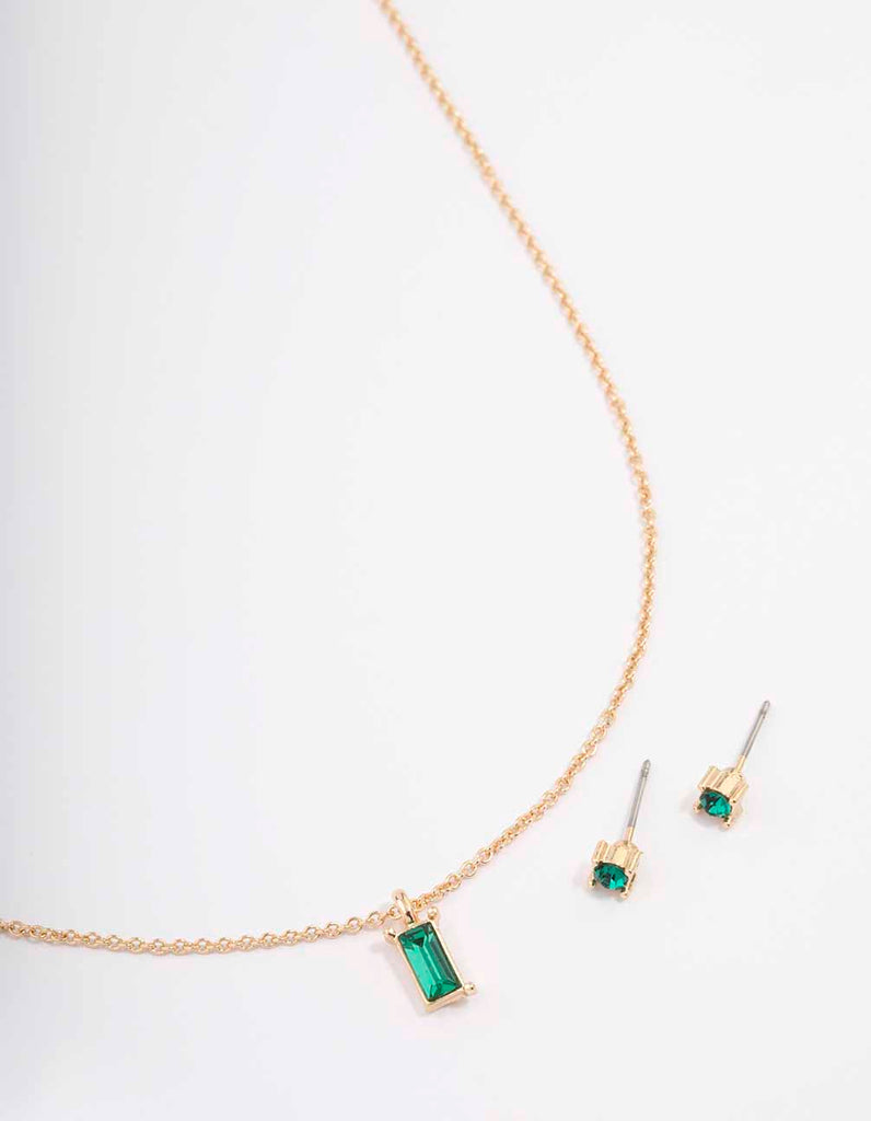 Gold Baguette Drop Jewellery Set