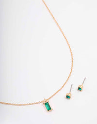 Gold Baguette Drop Jewellery Set - link has visual effect only