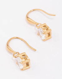 Waterproof Gold Plated Stainless Steel Cubic Zirconia Solitaire French Hook Earrings - link has visual effect only