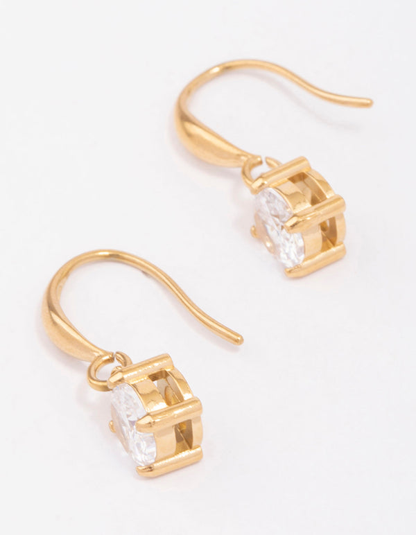 Waterproof Gold Plated Stainless Steel Cubic Zirconia Solitaire French Hook Earrings