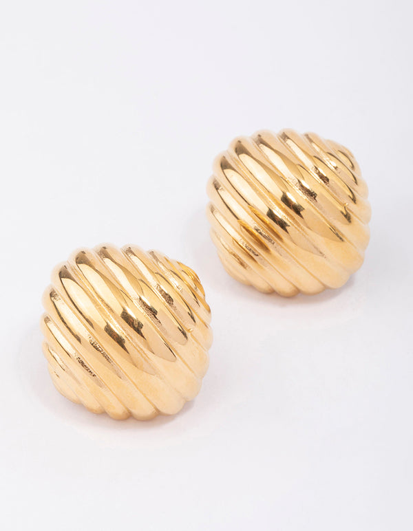 Waterproof Gold Plated Stainless Steel Croissant Textured Stud Earrings