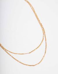 Gold Plated Stainless Steel Figaro Double Chain Necklace - link has visual effect only