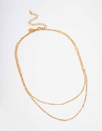 Waterproof Gold Plated Stainless Steel Figaro Double Chain Necklace - link has visual effect only