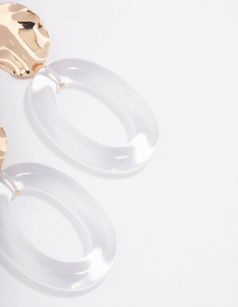 Gold Disc Transparent Drop Earrings