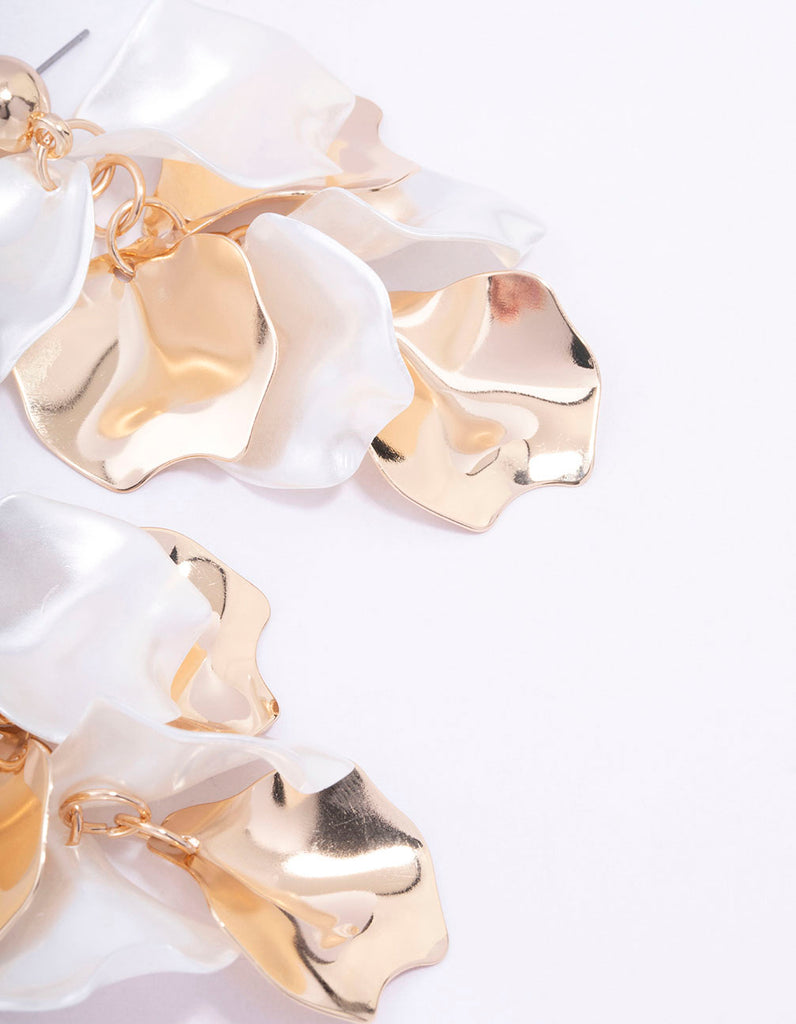Gold Petal Iridescent Multi Drop Earrings