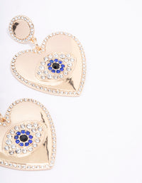 Gold Heart Diamante Eye Drop Earrings - link has visual effect only
