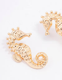 Gold Seahorse Statement Stud Earrings - link has visual effect only