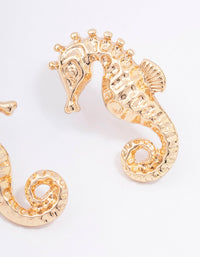 Gold Seahorse Statement Stud Earrings - link has visual effect only