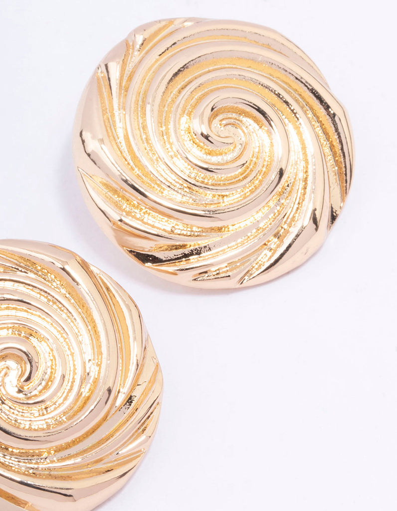 Gold Large Swirl Stud Earrings