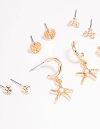 Gold Mixed Diamante Small Stud Earring 5-Pack - link has visual effect only