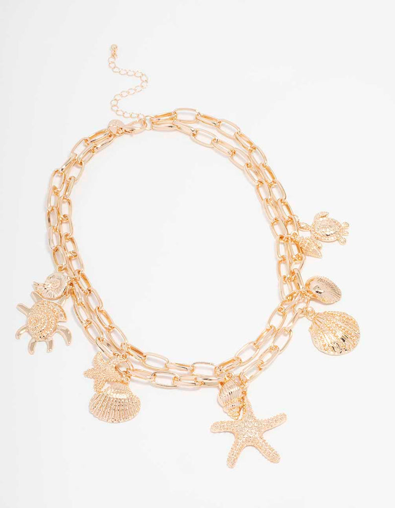 Gold Starfish & Turtle Layered Necklace