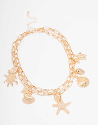Gold Starfish & Turtle Layered Necklace - link has visual effect only