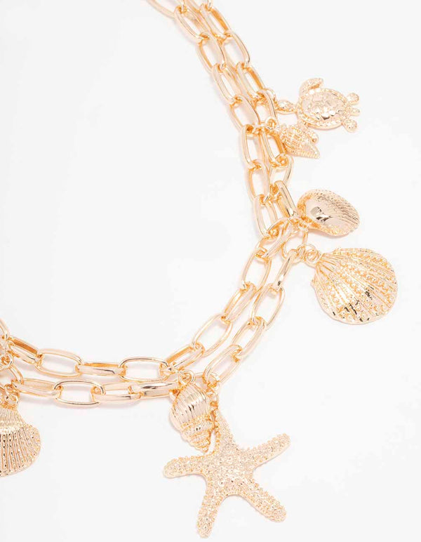 Gold Starfish & Turtle Layered Necklace