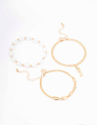 Gold Pearl Anklet & Bracelet 3-Pack - link has visual effect only