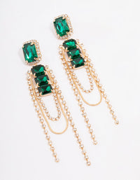 Gold Double Emerald Stone Drop Earrings - link has visual effect only