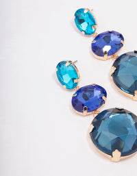 Gold Blue Cascading Triple Stone Drop Earrings - link has visual effect only