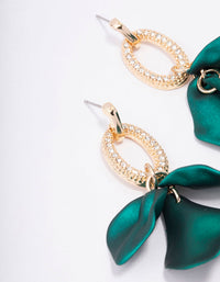 Gold & Green Petal Diamante Drop Earrings - link has visual effect only