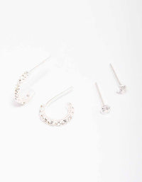 Sterling Silver Cubic Zirconia Stud & Hoop Earring Pack - link has visual effect only