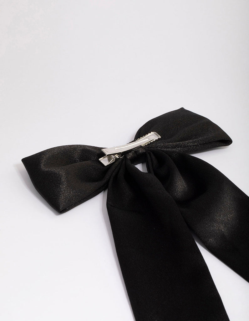 Black Fabric Relaxed Statement Hair Bow Clip